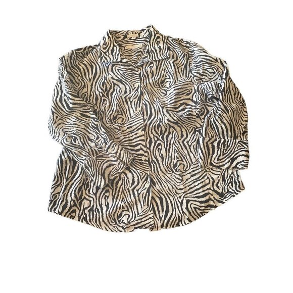 Chico's Tops - Chicos Black White Zebra Animal Print Button Up Shirt Size 2 (12/14)